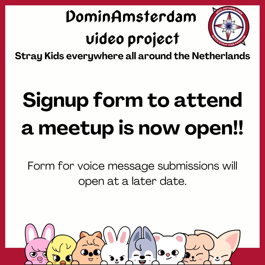 skz_netherlands's tweet photo. You can now fill in the signup form for the fanproject meetings! 

https://t.co/0TgHoof1Om https://t.co/WRAGNP128W
