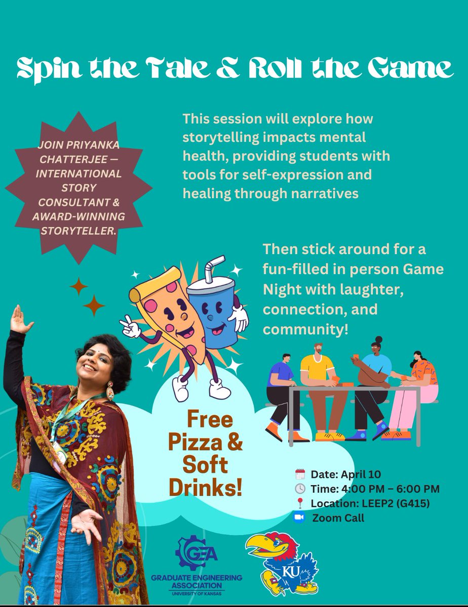 KU_GEA's tweet photo. Get ready for an enchanting evening with Priyanka Chatterjee, an international story consultant and award-winning storyteller! Join us as she brings captivating tales to life with her magical storytelling. https://t.co/CoTmWOiBC5