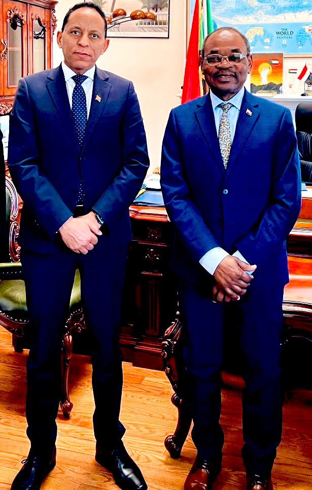 EmbassyEritrea's tweet photo. I had the honor of paying a courtesy visit, yesterday, to H.E. Amb. Mohamed Abdalla Idris at the Embassy of Sudan in #Washington #DC. We held in-depth discussions on the current security situation in Sudan, the strong brotherly ties between our two nations, and Eritrea’s principled support for the Sudanese people as they navigate through a difficult path towards a secure & peaceful future. 

Ambassador Mohamed Idris expressed his profound appreciation to the people and government of #Eritrea for their steadfast and brotherly stance during the ongoing trying times of #Sudan. 

We also exchanged views on #peace and #security in the Horn of Africa and agreed to coordinate our #diplomatic efforts in DC to advance shared interests of our countries and issues of regional stability.

#HornOfAfrica 
#Africa 
#EritreaPrevails 
#SudanPrevails