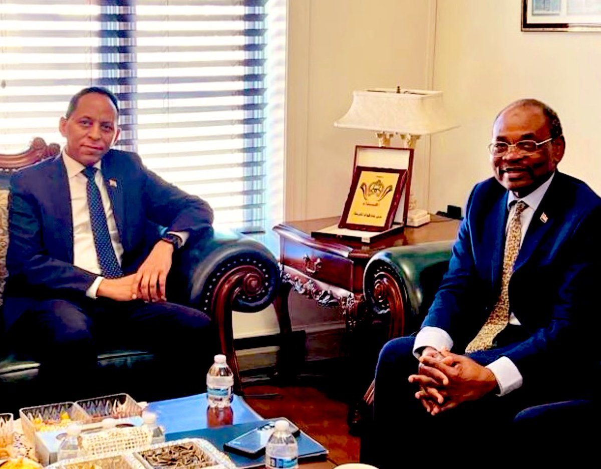EmbassyEritrea's tweet photo. I had the honor of paying a courtesy visit, yesterday, to H.E. Amb. Mohamed Abdalla Idris at the Embassy of Sudan in #Washington #DC. We held in-depth discussions on the current security situation in Sudan, the strong brotherly ties between our two nations, and Eritrea’s principled support for the Sudanese people as they navigate through a difficult path towards a secure & peaceful future. 

Ambassador Mohamed Idris expressed his profound appreciation to the people and government of #Eritrea for their steadfast and brotherly stance during the ongoing trying times of #Sudan. 

We also exchanged views on #peace and #security in the Horn of Africa and agreed to coordinate our #diplomatic efforts in DC to advance shared interests of our countries and issues of regional stability.

#HornOfAfrica 
#Africa 
#EritreaPrevails 
#SudanPrevails