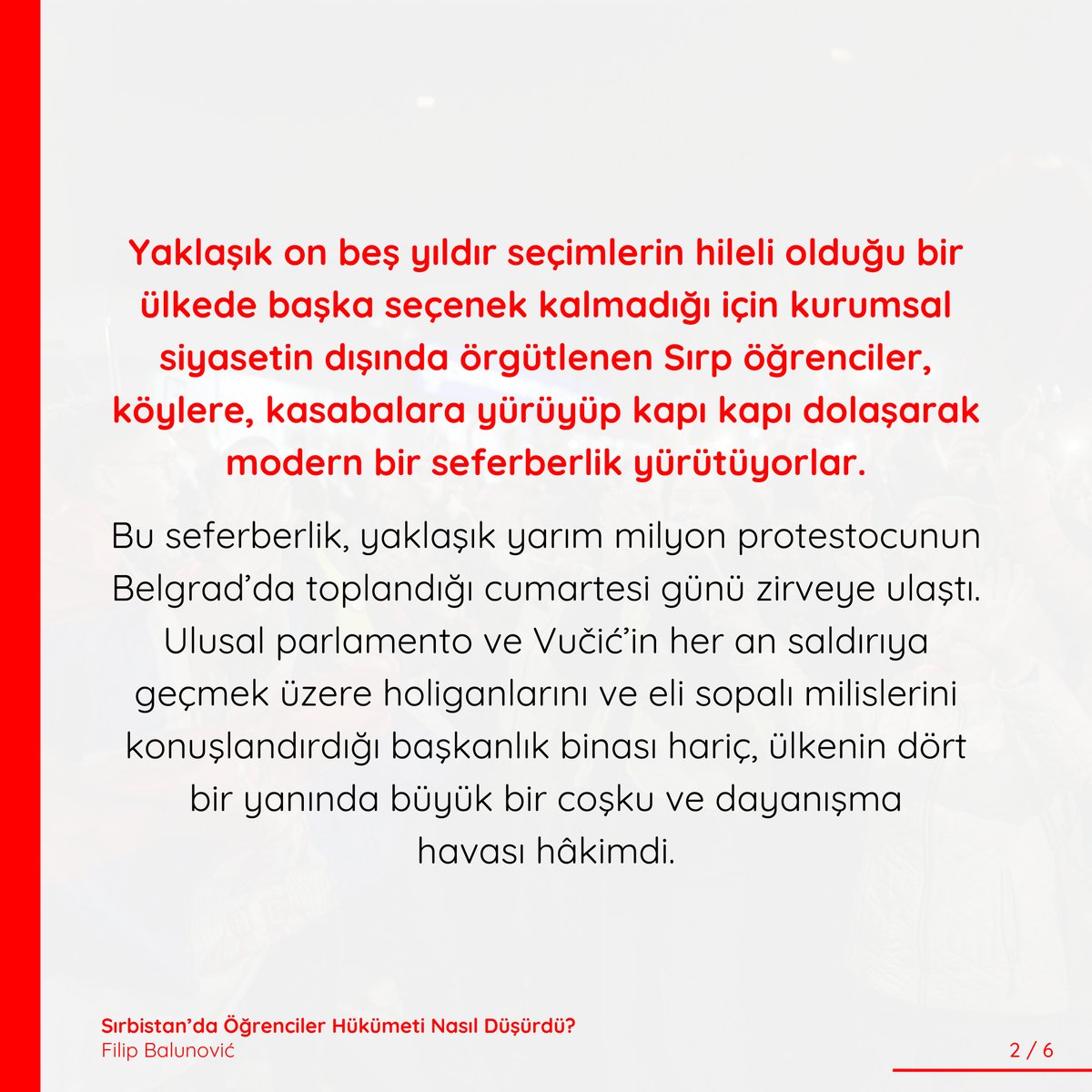 corpusdergi's tweet photo. Sırp öğrenciler toplumda iyileştirici bir güç haline geldiler, yurttaşlara ayaklanmaları ve kendi meclislerini örgütlemeleri için ilham verdiler. Aylarca süren halk hareketi hükümeti düşürdü, ancak talep net: köklü dönüşüm.

Filip Balunović'in makalesini Doğu Saltürk çevirdi.