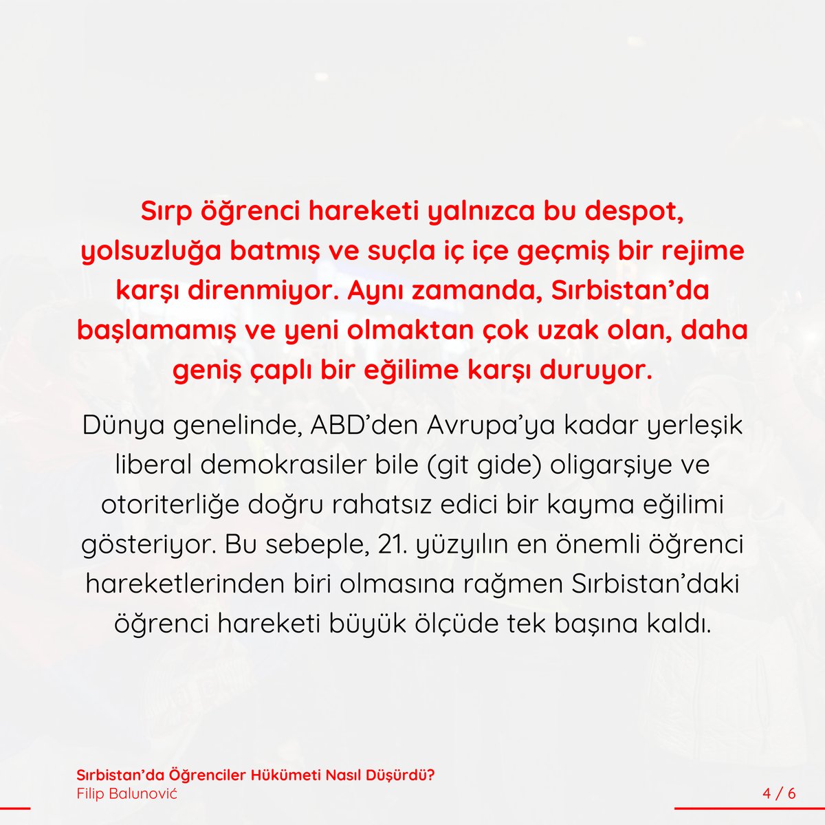 corpusdergi's tweet photo. Sırp öğrenciler toplumda iyileştirici bir güç haline geldiler, yurttaşlara ayaklanmaları ve kendi meclislerini örgütlemeleri için ilham verdiler. Aylarca süren halk hareketi hükümeti düşürdü, ancak talep net: köklü dönüşüm.

Filip Balunović'in makalesini Doğu Saltürk çevirdi.