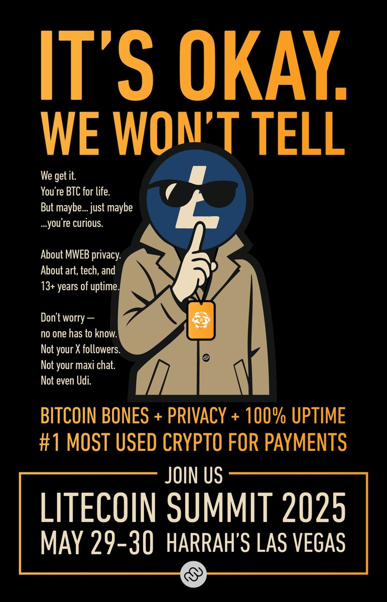 litecoin's tweet photo. Litecoin Summit 2025 in Vegas. 
Shh...Bitcoin maxis welcome.
 https://t.co/SkVxJC7X2a

credit: @imb1ts https://t.co/Y35zUE4bAP