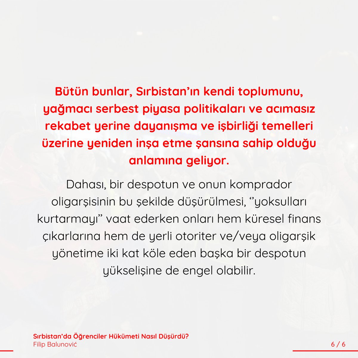 corpusdergi's tweet photo. Sırp öğrenciler toplumda iyileştirici bir güç haline geldiler, yurttaşlara ayaklanmaları ve kendi meclislerini örgütlemeleri için ilham verdiler. Aylarca süren halk hareketi hükümeti düşürdü, ancak talep net: köklü dönüşüm.

Filip Balunović'in makalesini Doğu Saltürk çevirdi.