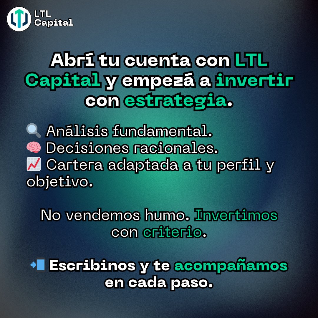 LTLCapital's tweet photo. 📉 Los mercados corrigieron, pero las oportunidades siguen. Invertir no es adivinar el piso, es tener estrategia 📈

Abrí tu cuenta con LTL Capital y empecemos a construir tu cartera con criterio.

📲 Escribinos y te asesoramos.

#Inversiones #Economía #Finanzas #Argentina #Dolar https://t.co/wkzrKEmJeS