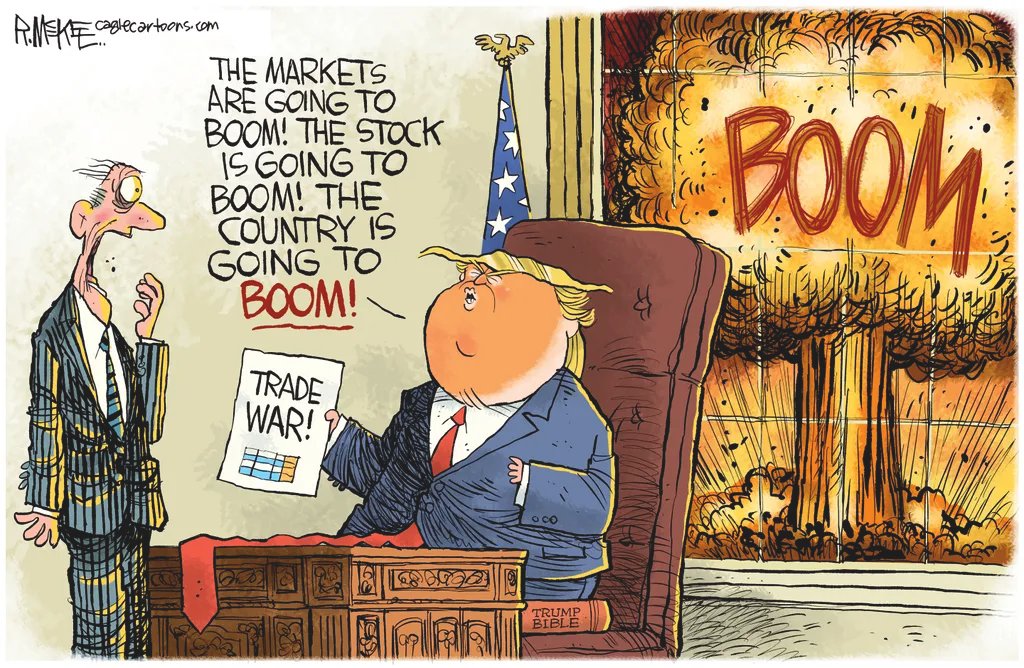JenTusch's tweet photo. I have to give Trump credit. I thought it was going to take him at least a year to destroy the country but he did it in less than 3 months. That's gotta be a record! 
#TrumpRecession 
#TrumpTariffs 
#TrumpMarketCrash https://t.co/fZmW8hdA3y