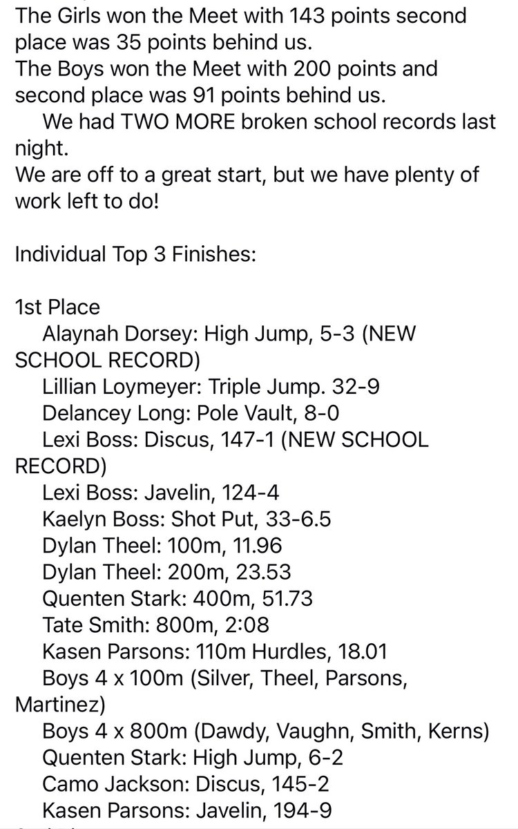 OCAthletics_'s tweet photo. Osage City Invitational Track results!   Another sweep for both OC teams. @kansasrunning @sportsinkansas @KansasPregame @KVOESports @CoachTice1 @BrentKSHSAA https://t.co/66C7dLXcdN