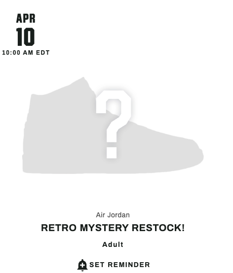 SOLELINKS's tweet photo. Ad: Air Jordan Retro Mystery Restock tomorrow (4/10) on DSG at 7am PT/10am ET => https://t.co/6Yu80wxGO7 https://t.co/ngAicnnIRA