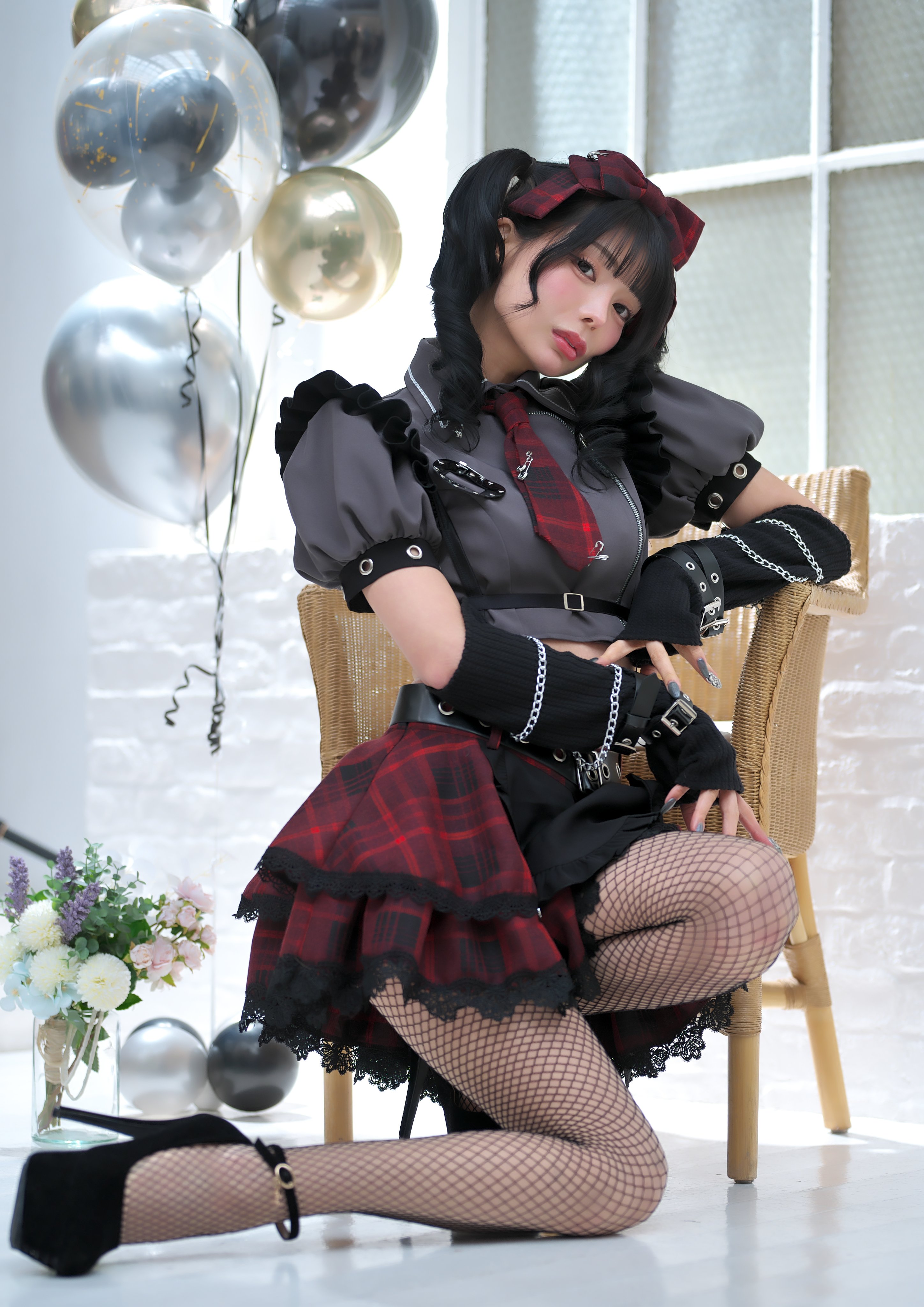 Malymoon ガーリーチェックパンククラッシュメイド 赤 コスプレ