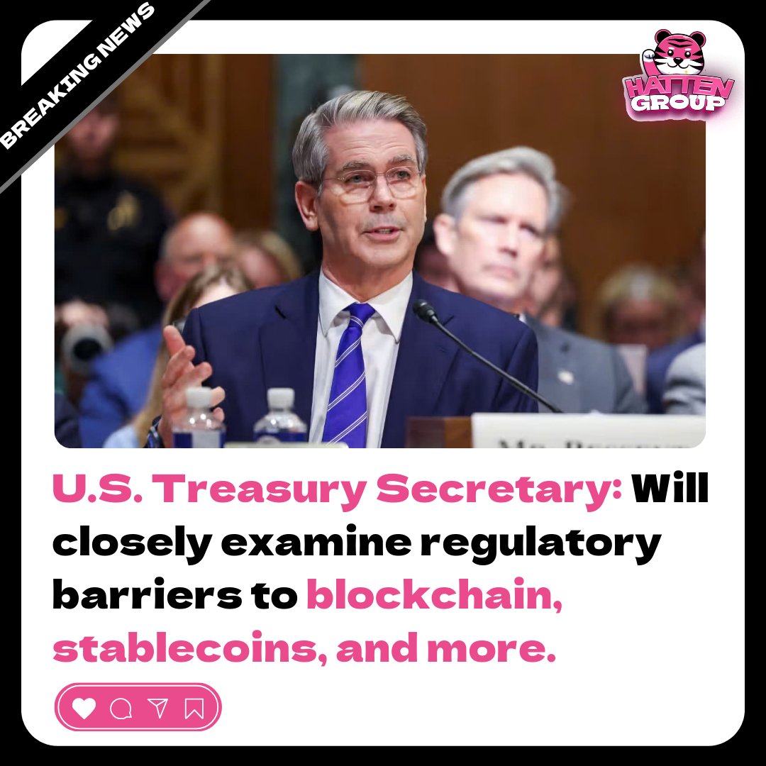 hattengroup's tweet photo. U.S. Treasury Secretary Scott Bessent: We will closely examine regulatory barriers to blockchain, stablecoins, and new payment systems… and we will build a framework that works for everyone.
#HattenGroup #HattenCommunity https://t.co/7KOpM5iYyf
