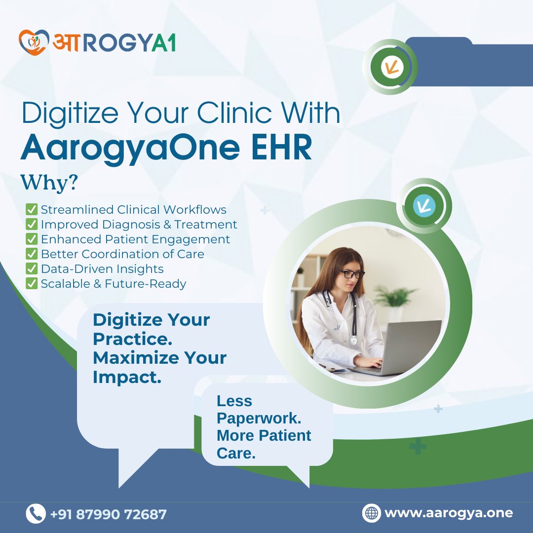 aarogyaone's tweet photo. 🩺✨ Tired of paperwork? It’s time to modernize your clinic.

With AarogyaOne EHR, you can digitize patient records, streamline appointments, &amp; access medical histories in seconds.
🌎https://t.co/qC0CLLHKvD

#DigitalClinic #SmartHealthcare #EHR #DoctorTools #AarogyaoneEHR https://t.co/0YXSmoYW9j