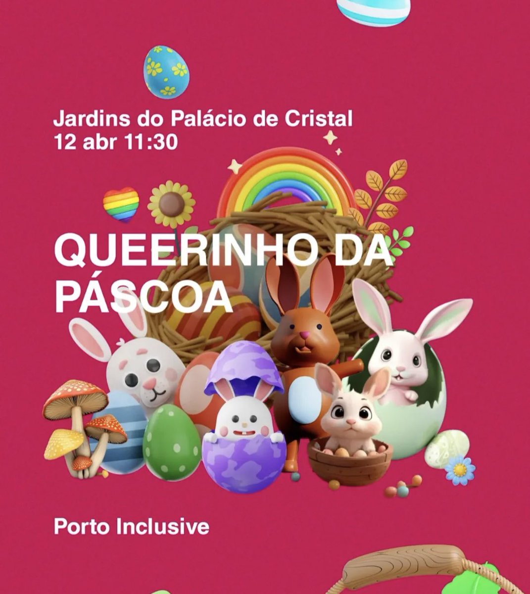 PortoInclusive's tweet photo. Participa na caça aos ovos da Páscoa!
Junta-te ao nosso encontro, com piquenique e dinâmicas, dia 12 de abril nos Jardins do Palácio de Cristal. 🐰🪺 https://t.co/xTLEU7gtCg