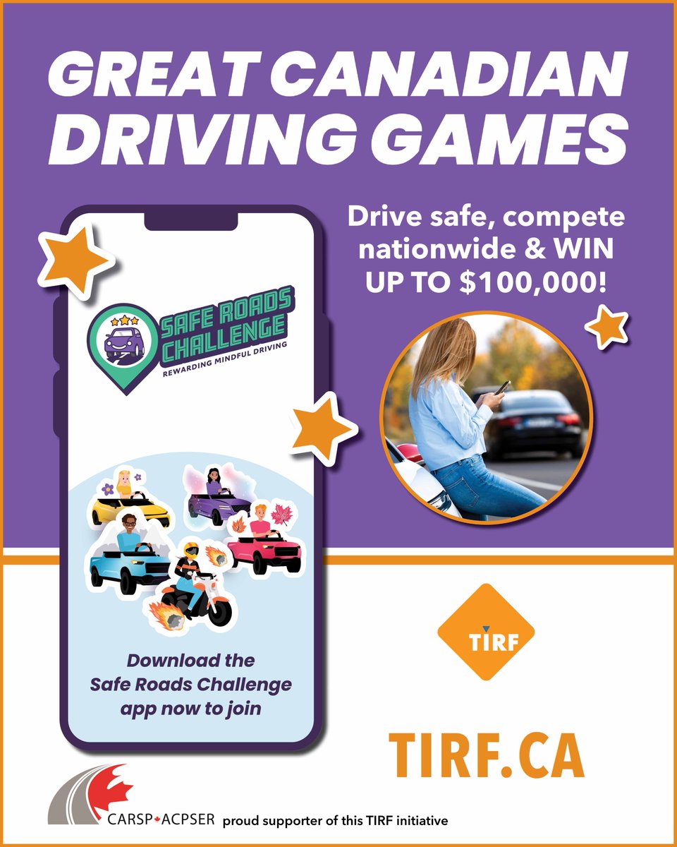 Take the Safe Roads Challenge and Win Prizes!
CARSP is a proud supporter of this event.  Learn more...
carsp.ca/en/events/join… <a href="/TIRFCANADA/">TIRF Canada</a>
