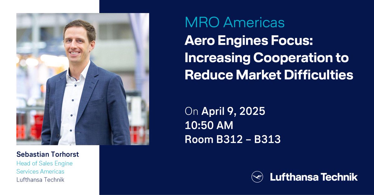 ✈️ Join Sebastian Torhorst, our Head of Sales Engine Services Americas, at MRO Americas for the Aero Engines Focus panel: "Increasing Cooperation to Reduce Market Difficulties"

🗓️ 10:50 AM – 11:20 AM 
📍 Rooms B312–B313 

#MROAM #LufthansaTechnik #AeroEngines