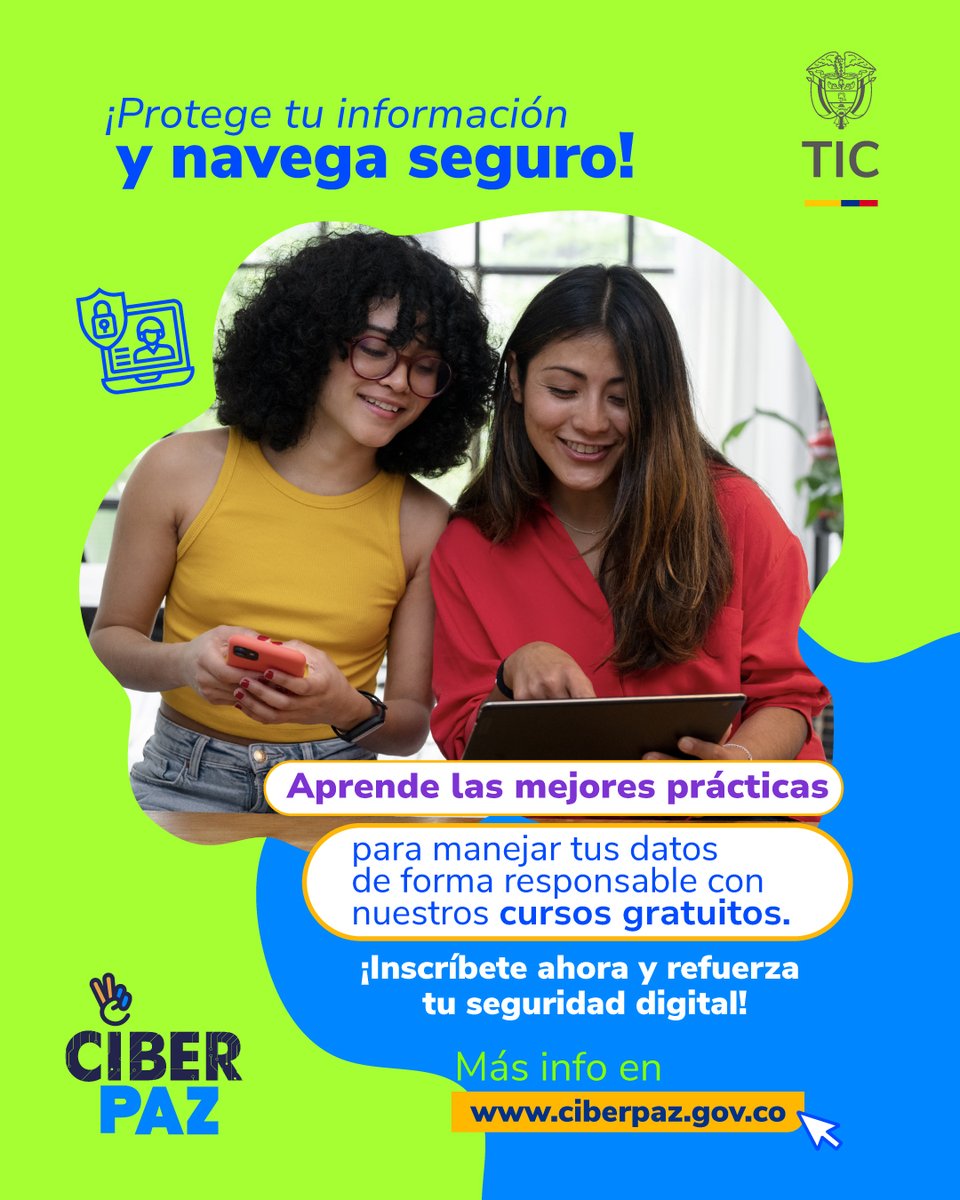Ministerio_TIC's tweet photo. 💻🚀 ¡Inscríbete en nuestros cursos TIC!
💡 Descubre cómo usar tu celular, conectarte con tu familia y aprovechar las herramientas digitales. 🔐📲
👉 Regístrate en https://t.co/2rNfUGwl1C.
#CursosTIC #SeguridadDigital #YoSoyCiberpaz https://t.co/tKQ0F64NQx