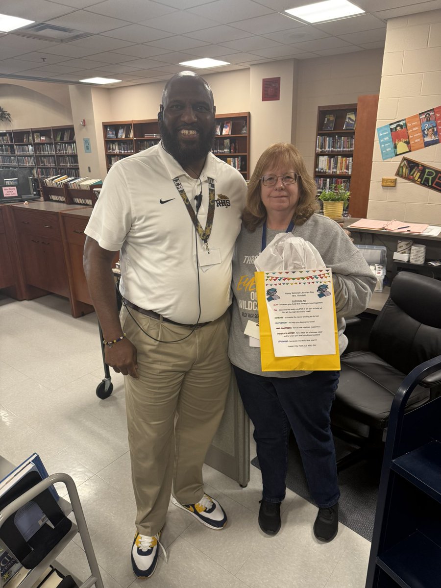 shenderson574's tweet photo. On Friday prior to spring break, @SBRileyhigh honored, Mrs. Golubski for National Librarian Appreciation Day. Thank you for all you do for the students, faculty, and staff. #WeAppreciateYou #RileyStrong https://t.co/s8ioLOznwe