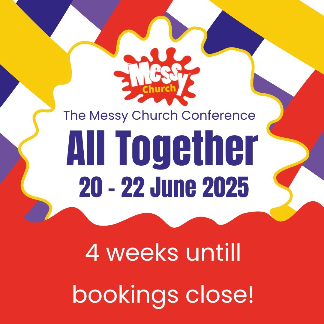 MessyChurchBRF's tweet photo. Today it's exactly 4 weeks until bookings close for the Messy Church Conference! We don't want anyone to miss out on being part of this exciting, once in 3 years chance to gather together so to find out more and get your tickets click here; https://t.co/wxn4Vod2p1 https://t.co/xaQlkF5F9G