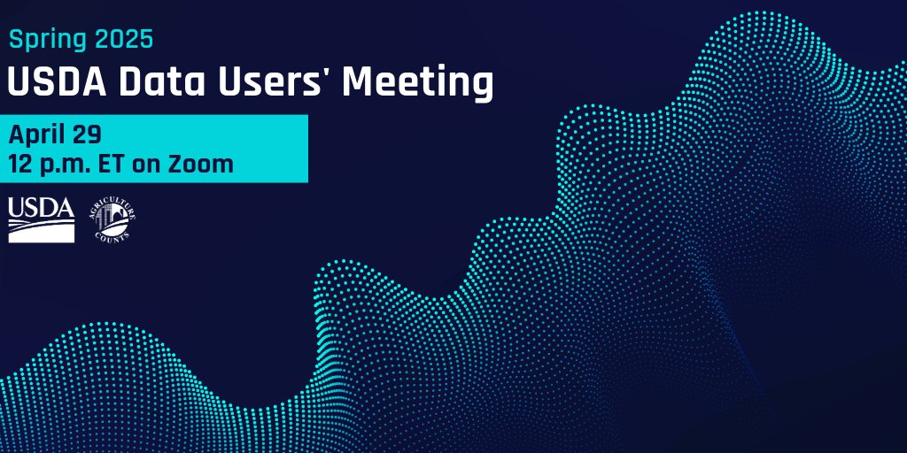 National Agricultural Statistics Service (@usda_nass) on Twitter photo NASS will host the Spring 2025 Data Users’ Meeting on April 29 virtually over zoom🗓️. Get agency updates from #NASS, <a href="/USDAForeignAg/">Foreign Ag Service</a>, <a href="/USDA_ERS/">Economic Research Service</a>, @usdafsa, <a href="/USDA_AMS/">USDA Ag Mktg Service</a>. Registration is required, see more: nass.usda.gov/Education_and_… NASS will host the Spring 2025 Data Users’ Meeting on April 29 virtually over zoom🗓️. Get agency updates from #NASS, <a href="/USDAForeignAg/">Foreign Ag Service</a>, <a href="/USDA_ERS/">Economic Research Service</a>, @usdafsa, <a href="/USDA_AMS/">USDA Ag Mktg Service</a>. Registration is required, see more: nass.usda.gov/Education_and_…