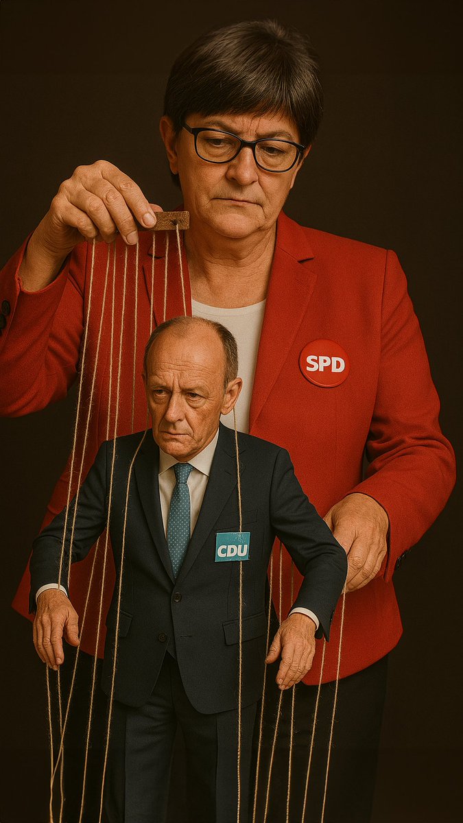 juliasachsen's tweet photo. #CDU stellt den Kanzler, #SPD die Inhalte
Esken führt Merz wie eine Marionette. 🪆
🤦‍♂️ Mehr Minister-Posten, mehr Ausgaben, mehr Schulden. 🤑
Rentenreform: verschlafen. 😴
Generationengerechtigkeit: Fehlanzeige
🐌 Die #SchuKo bringt Stillstand für 🇩🇪.
#Koalition #Merz #Esken #KI https://t.co/BIY8pS0H4c