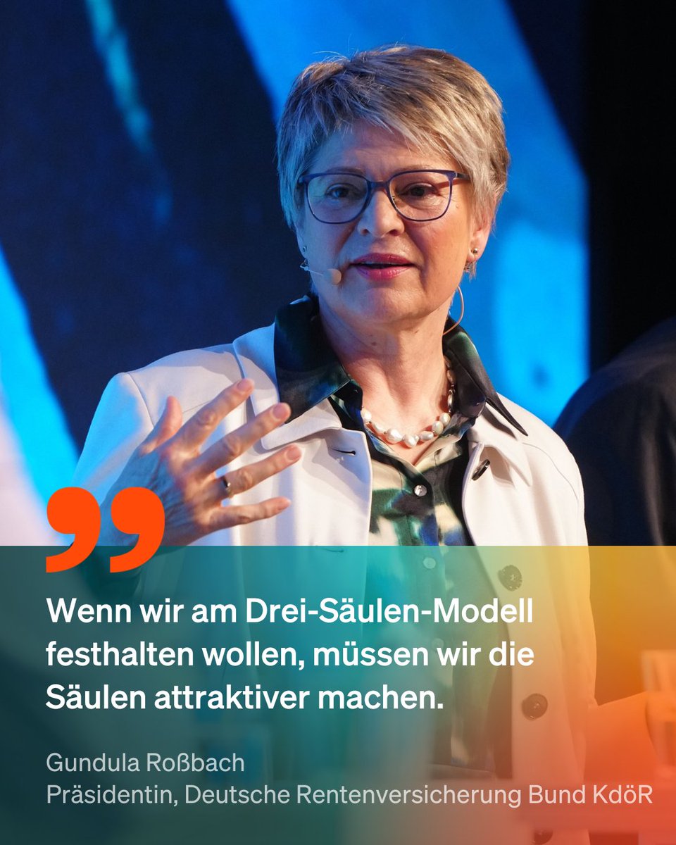 gdv_de's tweet photo. Gundula Roßbach von @die_rente betont, dass das Drei-Säulen-System eine politische Entscheidung war. Doch: „Die zweite und dritte Säule schaffen den Ausgleich nicht. Der Lebensstandard kann nicht gehalten werden.“ Zusatzvorsorge muss gestärkt werden! #GDVInsuranceSummit https://t.co/ieyGuaWL11