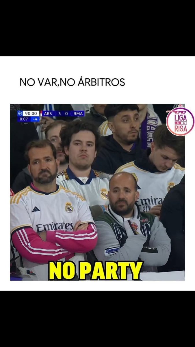Pero tranquilos……. En el Bernabéu 
3 penaltis a favor 
1 expulsión 
Anulación de gol del Arsenal
Gol de ellos en fuera de juego y ……
Muy orgullosos ganarán el partido porque son los mejores y tienen todas las champions del mundo!!