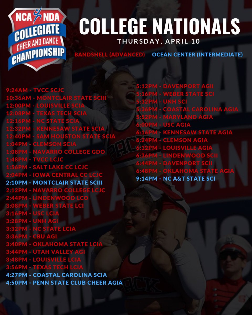 NCA COLLEGE NATIONALS - THURSDAY SCHEDULE IN EST ♥️