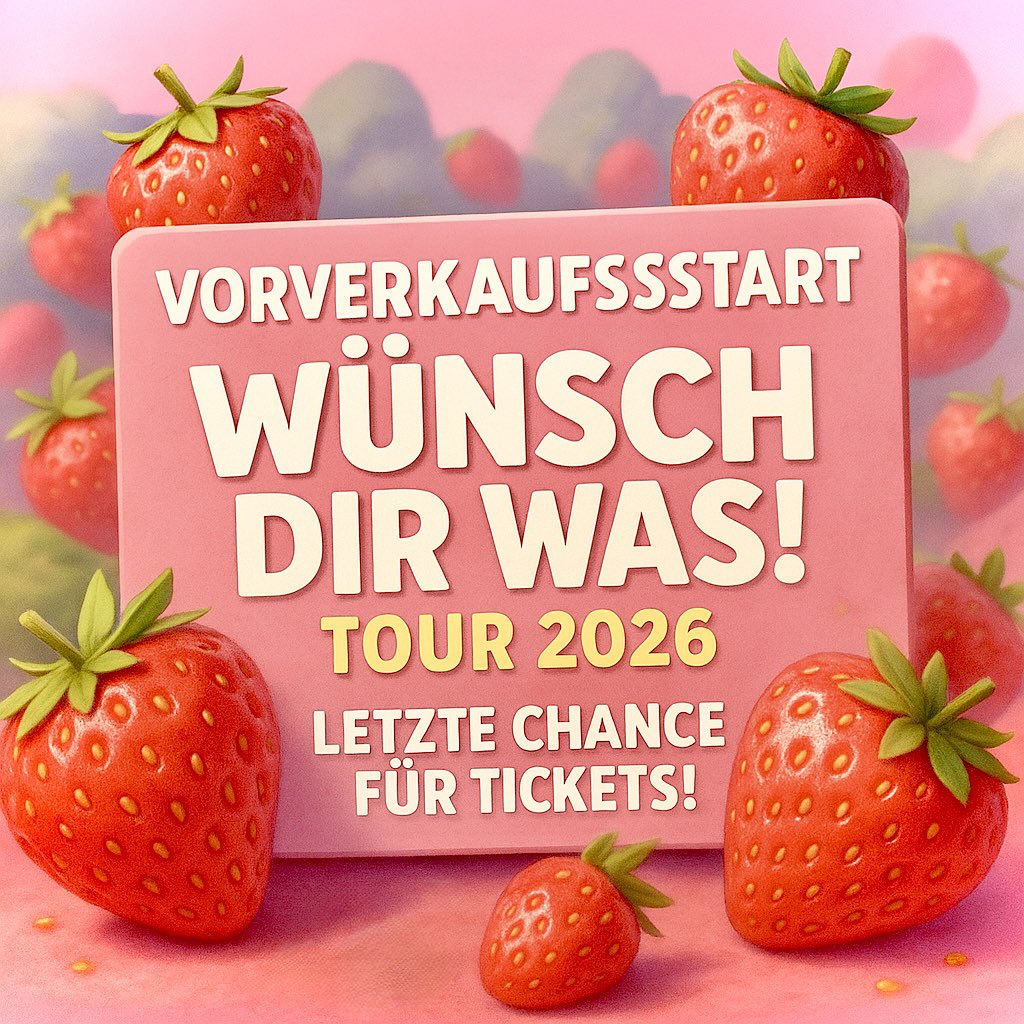 Die Grammelsaison ist eröffnet!

Der Vorverkauf für das letzte Jahr meiner „WÜNSCH DIR WAS!“-Tour 2026 läuft!

Josie meint: „Grammeltickets sind wie Erdbeeren – süß, begehrt und ruckzuck weg!“

Jetzt Tickets sichern: eventim.de/artist/sascha-…