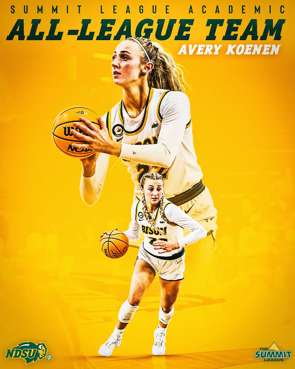 NDSU Women's Basketball (@ndsuwbb) on Twitter photo Avery Koenen has been selected to <a href="/TheSummitLeague/">The Summit League</a> Academic All-League Team! 📚
📰: gobison.info/3R7B8qb Avery Koenen has been selected to <a href="/TheSummitLeague/">The Summit League</a> Academic All-League Team! 📚
📰: gobison.info/3R7B8qb