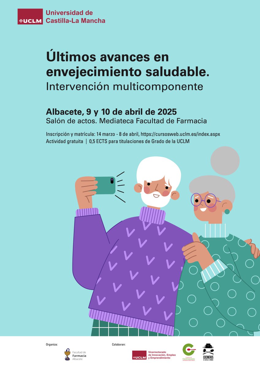 FarmaciaAB_UCLM's tweet photo. 📚✨ ¡Arranca el curso “Últimos avances en envejecimiento saludable” en la Facultad de Farmacia de la @uclm_es!
Dos días para aprender, debatir y compartir sobre cómo vivir más… y mejor. 🧓👵🧠
Gracias a Lucía Castro y Gema Blázquez por la organización! Gracias a ponentes, asistentes y a todo el mundo que lo hace posible. ¡Seguimos!
#FarmaciaUCLM #EnvejecimientoSaludable #UCLM #SaludYCiencia