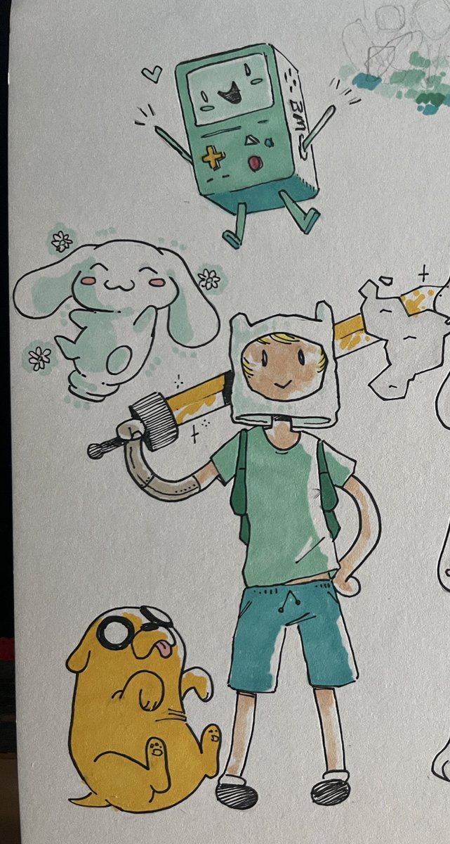 river_r0cket's tweet photo. trad finn, jake, bmo and cinnamoroll idk #adventuretime #bmo #sanrio #cinnamoroll https://t.co/cAOL28qUBK