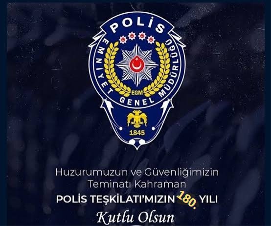 Mensubu olmaktan gurur duyduğum, mazisi şan, şeref ve kahramanlık destanlarıyla dolu Türk Polis Teşkilatı’nın 180’inci kuruluş yıl dönümünü en kalbi duygularımla kutluyorum.
Bu vesileyle kahraman şehitlerimize Allah'tan rahmet, tüm arkadaşlarıma sağlık ve başarı diliyorum.