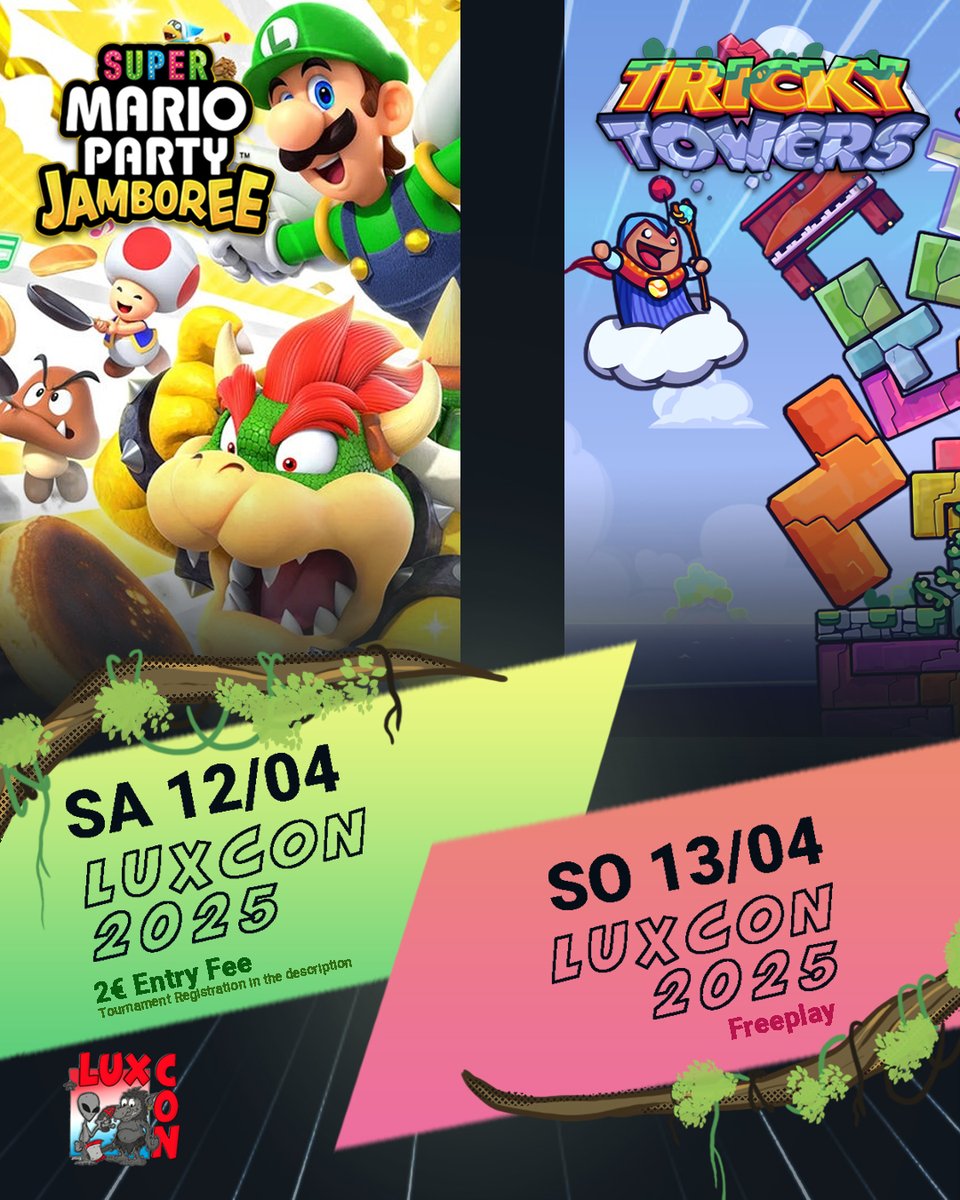 junglegaminglux's tweet photo. 🎲 Ready to roll the dice at LuxCon?
Join us for a wild Mario Party Jamboree Tournament on April 12! 😏
👉 Register now: https://t.co/sURAgYxoat
And don't miss the Tricky Towers Challenge on April 13! 🏗️💥
#JungleGaming #EschTechWeek #LuxCon #GamingVibes https://t.co/99LSGEUTFd