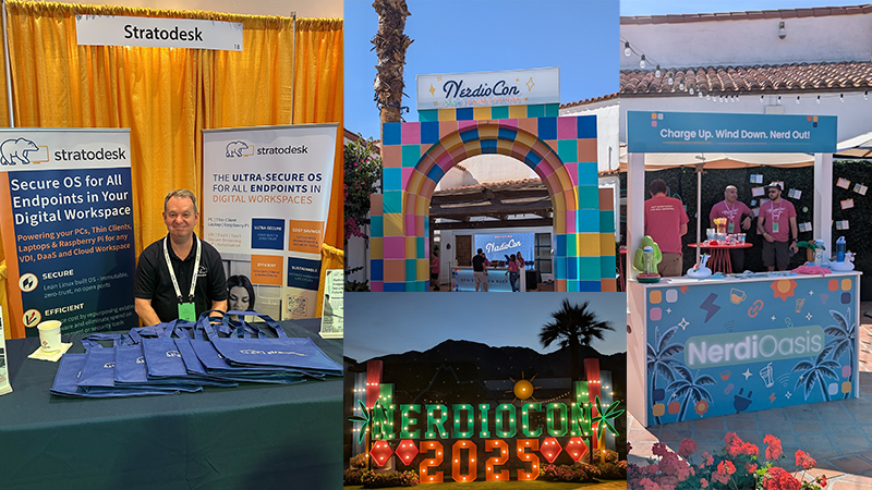 stratodesk's tweet photo. 🚨 #NerdioCon2025 is officially underway!
Visit #Stratodesk at booth #18 where our experts are ready to show you how #NoTouchOS is redefining secure endpoint access for #MicrosoftAVD.
🎁 Grab some awesome swag while you're there!
#Nerdiocon #VDI #DaaS #Nerdio #AVD #W365 https://t.co/8w2yFv7kn4