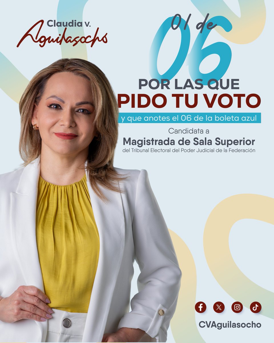 CVAguilasocho's tweet photo. Como Magistrada Electoral he defendido tu voto y la voluntad ciudadana con firmeza. En 2024, participé en la calificación de la elección presidencial, asegurando que se respetara la decisión del pueblo de México de elegir a la primera mujer Presidenta. https://t.co/lSAwsGqO5s