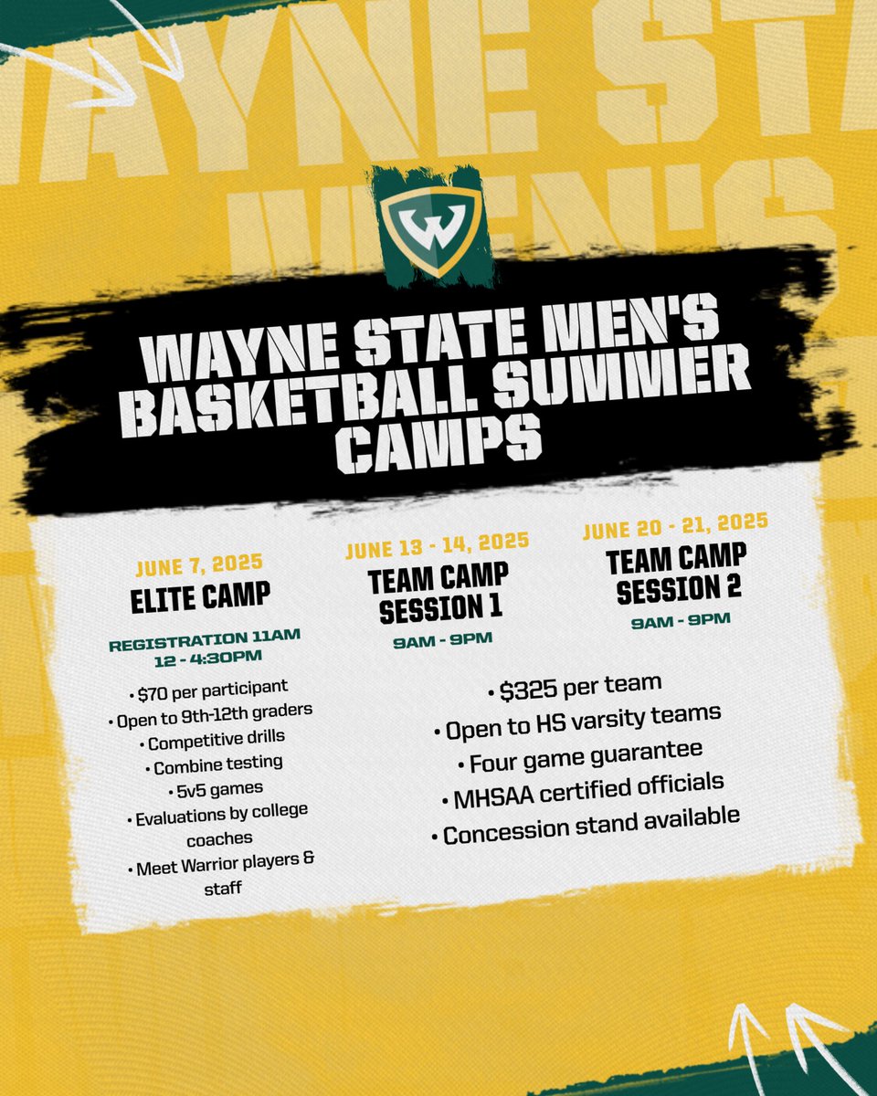🚨 Registration for our 2025 Summer Camps is now open!

You can sign-up using the following link:

…ynestatemensbasketball.totalcamps.com/shop/EVENT

We look forward to a great summer of camps!

#REPthe313
