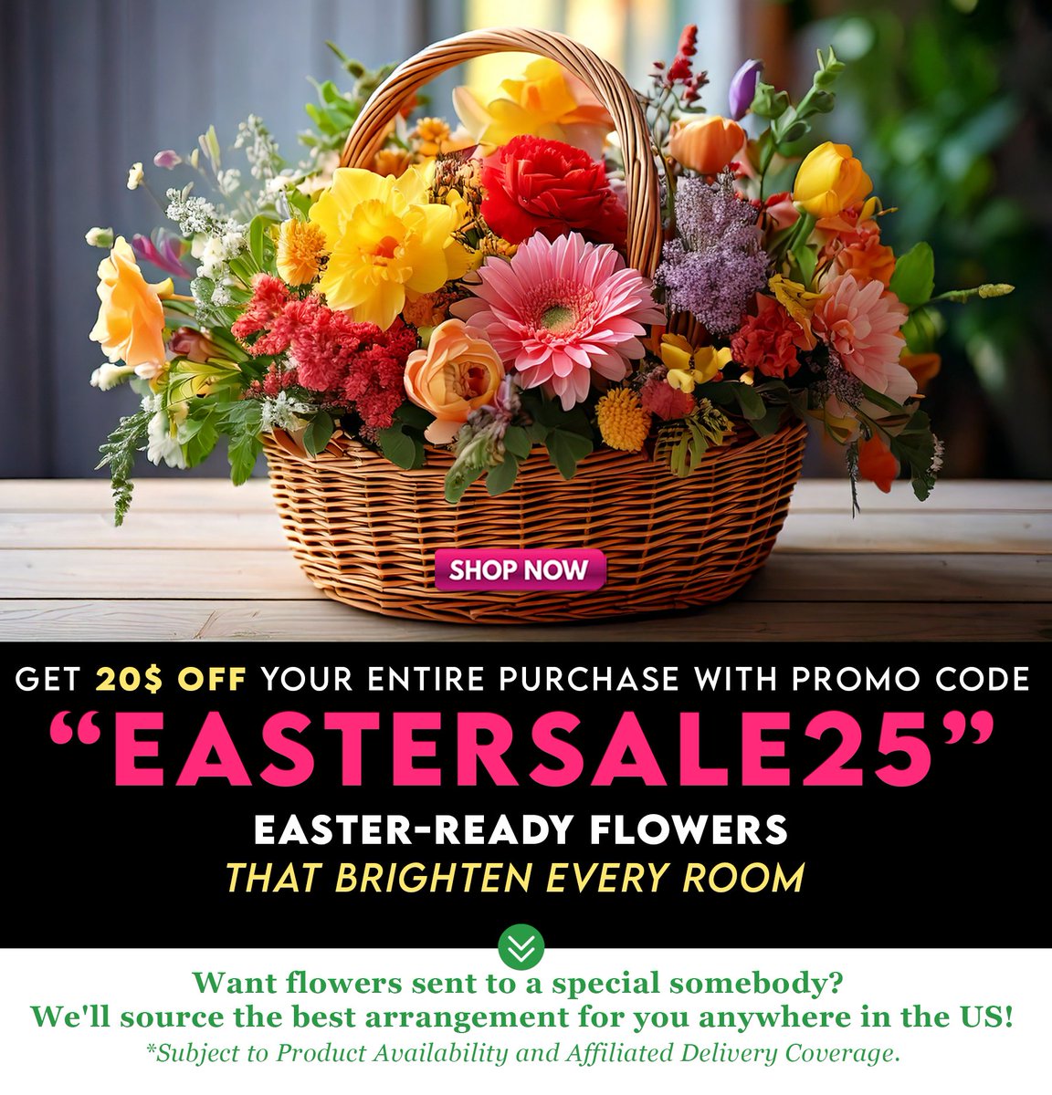 Bring the joy of Spring into your home w/a lovely arrangement. 💐
.
Save $20 on Spring’s Prettiest Easter Bouquet! 🌷
Use Promo Code: "EASTERSALE25"
.
SHOP AVAS FLOWERS
bit.ly/3vvOCET
.
Order now before this offer hops away! 🐰
.
#Easterflowers #Easter #flowershopnearme