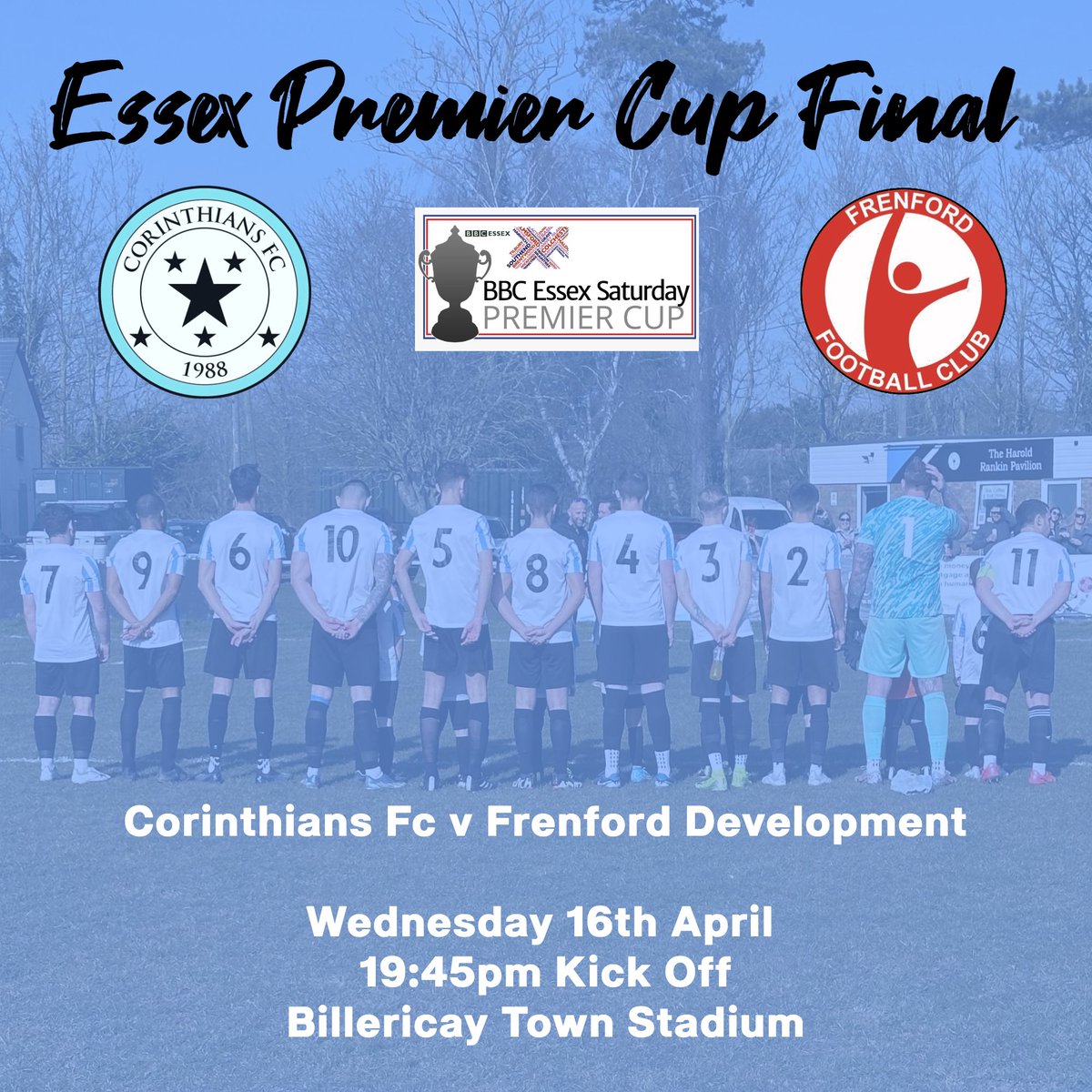 1-Week Countdown !!! 

<a href="/EssexCountyFA/">Essex County FA</a> Premier Cup Final

Wednesday 16th April
7:45pm kick off 
Billericay Town Stadium - New Lodge 

<a href="/eofl/">eofl</a> 

#UpTheCorinthians 💙🤍