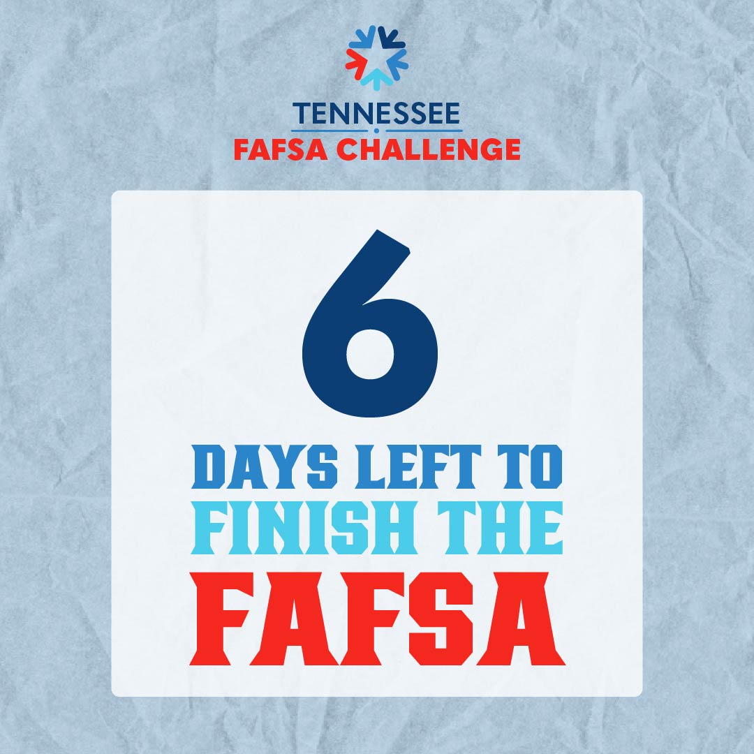 FAFSA = Free money for college! But only if you file by April 15! You have 6 days left to submit. Get it done now at FAFSA.gov! #FAFSA #TNPromise