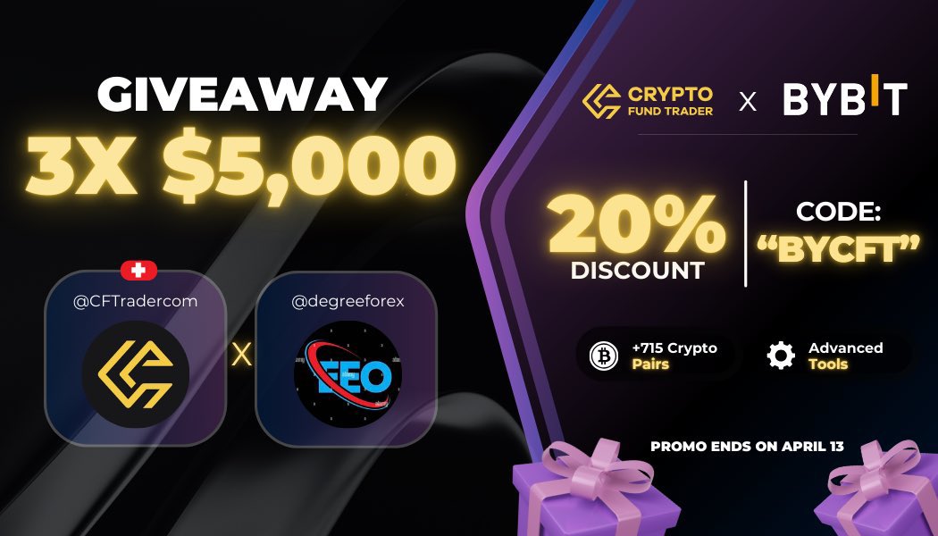 Trader || EEO (@degreeforex) on Twitter photo 🚨GIVEAWAY ALERT 🔔:
In celebration, I am giving out 3x $5k account to the community.
Instructions:😵
Follow: <a href="/degreeforex/">Trader || EEO</a> & <a href="/CFTradercom/">Crypto Fund Trader</a> .
Also: <a href="/Lorenztrades_/">Lorenz</a> $ <a href="/Ejitex9/">EjitexFx</a>.
LIKE and REPOST.🤔
Tag 3 friends & Repost pinned post.
Don’t forget to use “BYCFT” for 20% off all 🚨GIVEAWAY ALERT 🔔:
In celebration, I am giving out 3x $5k account to the community.
Instructions:😵
Follow: <a href="/degreeforex/">Trader || EEO</a> & <a href="/CFTradercom/">Crypto Fund Trader</a> .
Also: <a href="/Lorenztrades_/">Lorenz</a> $ <a href="/Ejitex9/">EjitexFx</a>.
LIKE and REPOST.🤔
Tag 3 friends & Repost pinned post.
Don’t forget to use “BYCFT” for 20% off all