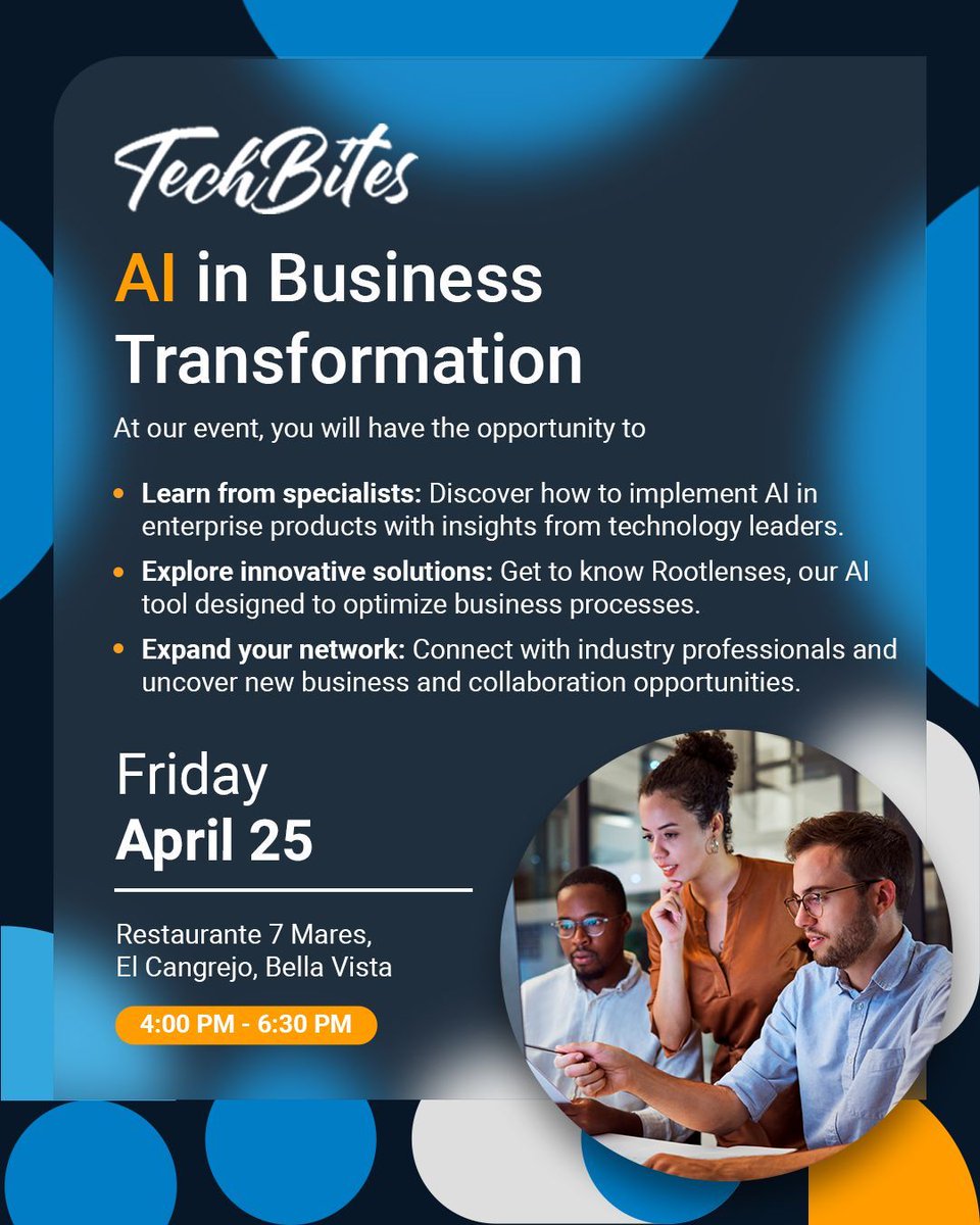rootstack's tweet image. 🚀 Boost your skills. Expand your impact.
✔️ Learn from specialists
✔️ Explore innovative tools
✔️ Grow your network
🗓️ Friday, April 25th
📍 Restaurante 7 Mares, El Cangrejo, Bella Vista
⏰ 4:00 PM – 6:30 PM
#TechBites #Rootstack #AILeaders #Rootlenses #PanamaTech