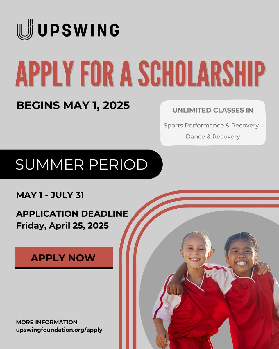 Apply for our Summer Scholarship Period for unlimited access to our facility! The deadline is Friday, April 25. 

Apply now using the link in bio! 
.   .   .
#UPSWINGFoundation #UPSWINGCentennial #youthsports #sportsperformance #dance #recovery #scholarship #athlete #applynow
