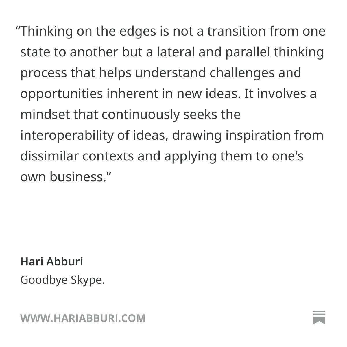 Goodbye Skype.

In this write-up I explain 'The Four Edges',  the delicate balance between a company's love for its product and the evolving needs of its customers. This tension when managed well leads to breakthrough ideas. 

Read more: 
hariabburi.com/p/goodbye-skype