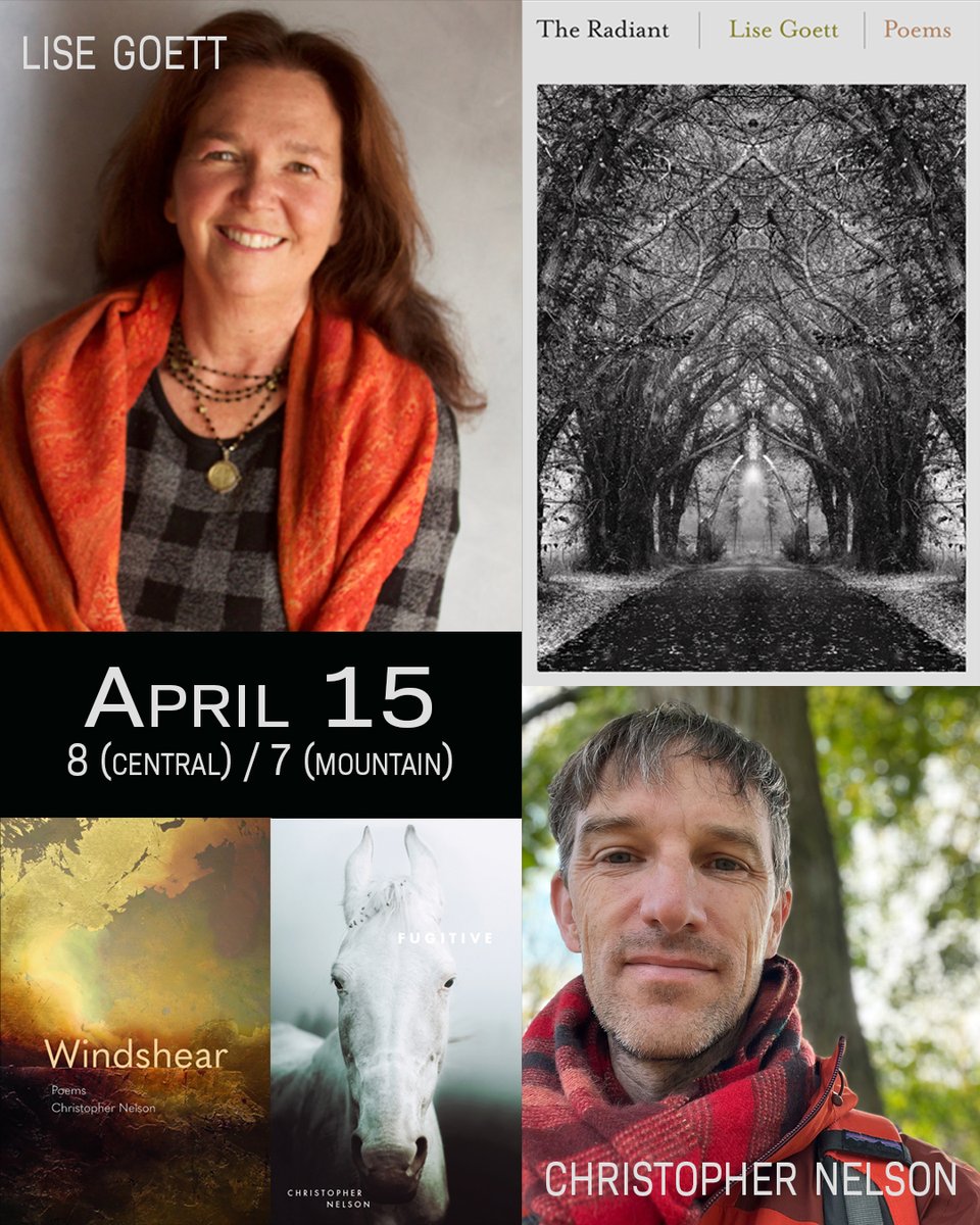 I'm excited to be reading poems with the amazing Lise Goett! Join us on April 15 (8 central / 7 mountain) on Zoom as we celebrate our recent publications! Register here: tinyurl.com/mvw4vjff
<a href="/EL_DIAGRAM/">DIAGRAM</a> <a href="/jacarpress/">Jacar Press</a> <a href="/tupelopress/">Tupelo Press</a>
