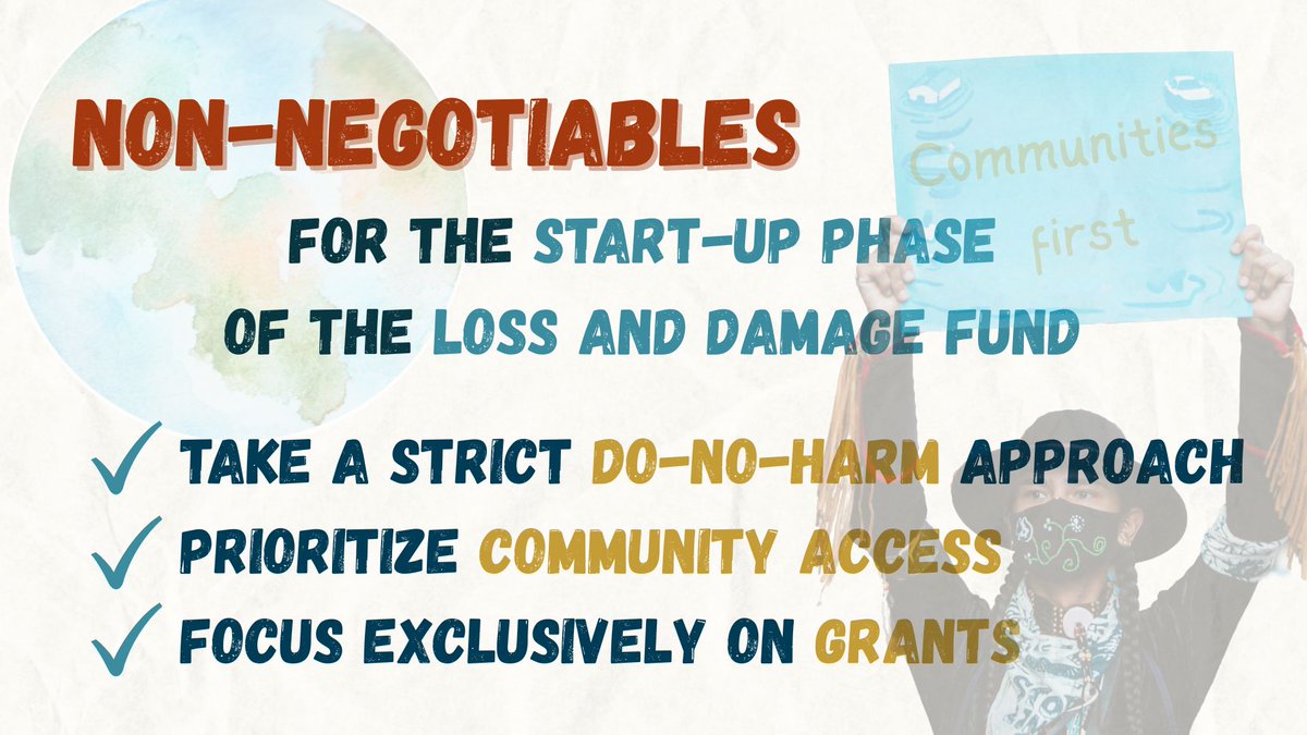 ciel_tweets's tweet photo. The #LossAndDamage Fund is meant to serve communities on the frontlines of the #ClimateCrisis.
👉 Their direct access to grant support is key, ESPECIALLY as an early signal during the start-up phase.
🌿 #CommunityAccess must be a key modality throughout!
This is non-negotiable. https://t.co/XQyNDRSeAQ