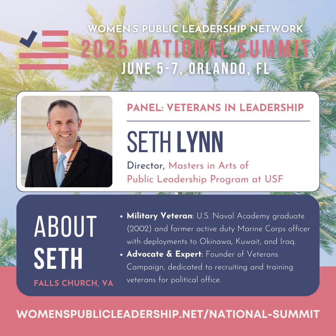 WPLNetwork's tweet photo. NEW: The line-up for our "Veterans in Leadership" panel at our 2025 #WPLNSummit!

🎤 Maddy Meininger, @usfca Masters in Arts of Public Leadership
🎤 Seth Lynn, @vetcampaign
🎤 Phyllis Wilson, @womensmemorial

Get your ticket!
📅 June 5-7
📍 Orlando
🔗 https://t.co/oUf2gbIORg https://t.co/BV9AenUGq1
