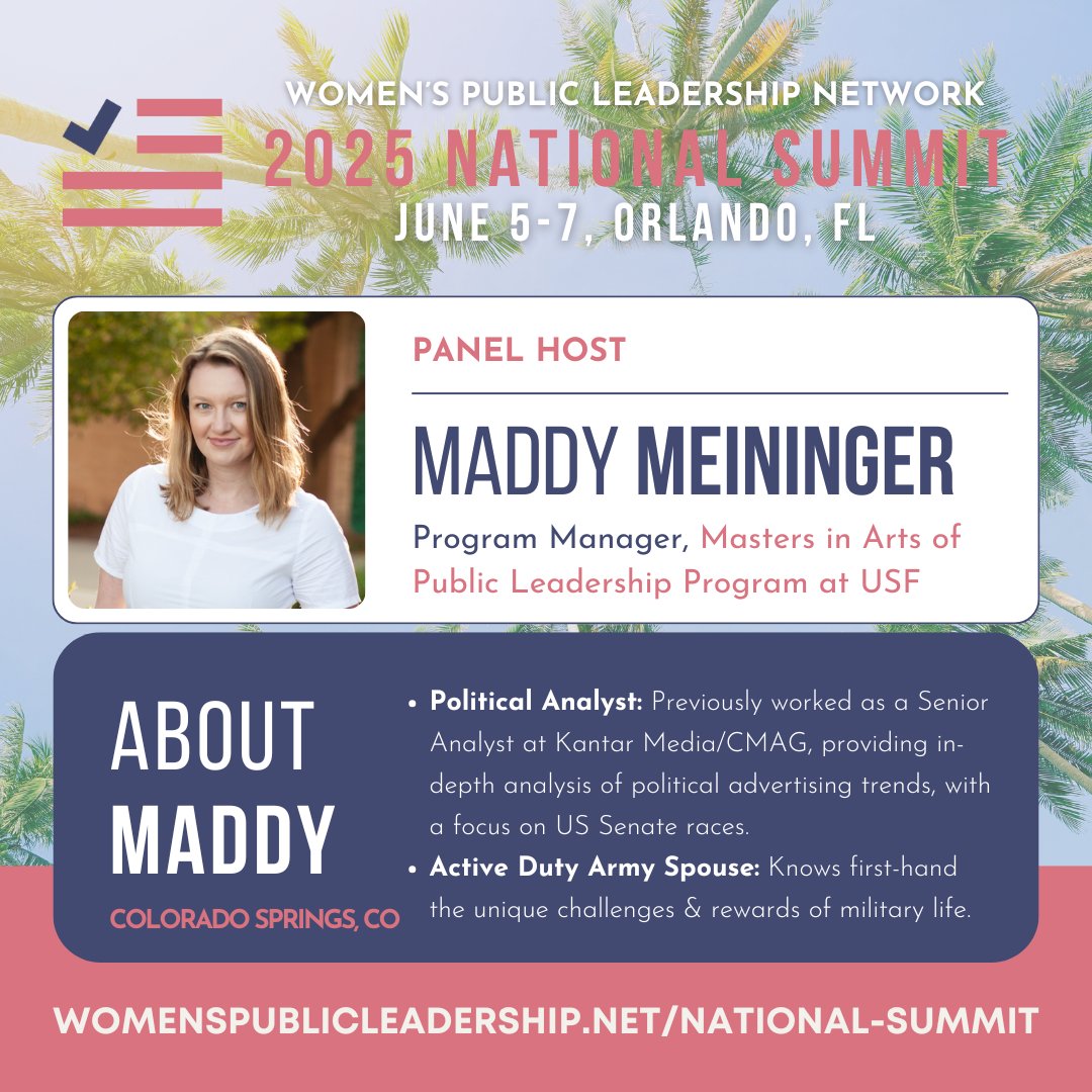 WPLNetwork's tweet photo. NEW: The line-up for our "Veterans in Leadership" panel at our 2025 #WPLNSummit!

🎤 Maddy Meininger, @usfca Masters in Arts of Public Leadership
🎤 Seth Lynn, @vetcampaign
🎤 Phyllis Wilson, @womensmemorial

Get your ticket!
📅 June 5-7
📍 Orlando
🔗 https://t.co/oUf2gbIORg https://t.co/BV9AenUGq1