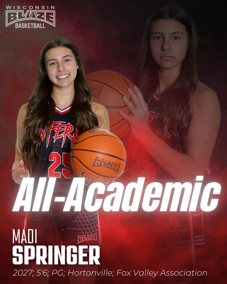 Wisconsin Blaze Girls Basketball (@wisconsinblaze) on Twitter photo Congratulations to <a href="/madi_springer25/">Madelyn Springer</a> (5'6, PG, Hortonville class of 2027) for earning all-academic honors for the 2025 season! View her highlights here: hudl.com/video/3/190048… Congratulations to <a href="/madi_springer25/">Madelyn Springer</a> (5'6, PG, Hortonville class of 2027) for earning all-academic honors for the 2025 season! View her highlights here: hudl.com/video/3/190048…