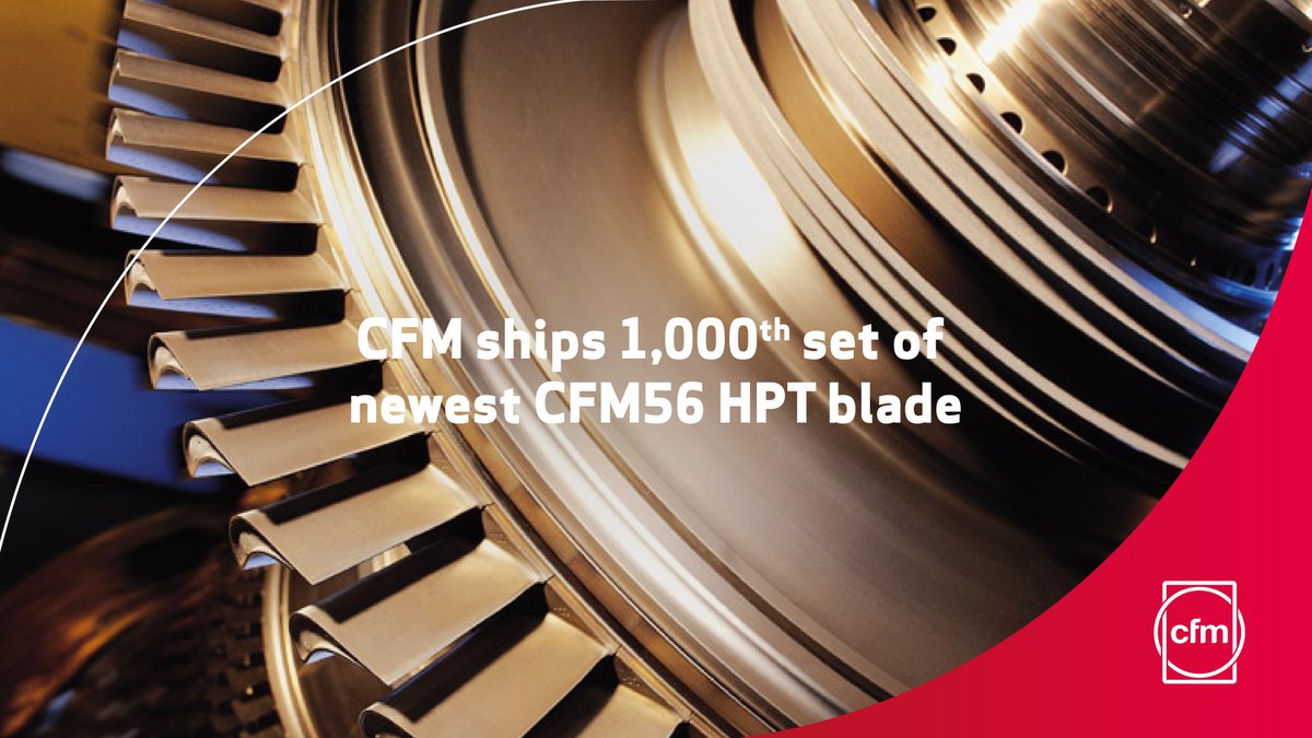 CFM_engines's tweet photo. [Milestone] CFM ships 1⃣,0⃣0⃣0⃣th set of newest #CFM56 HPT blade ! 
#DidYouKnow? The enhanced blade improves both reliability and durability and will provide up to 25 % longer life in certain operating environments.
Read more ➡️ https://t.co/zrvDx543in
@AviationWeekMRO #AvMRO #MROAM