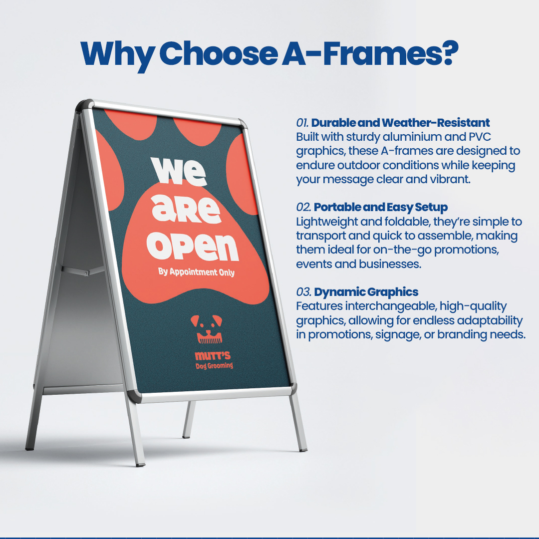 directpressuk's tweet photo. A-Frames are a fantastic way for your clients to attract attention and bring new customers to their business or location, whether rain or shine. 

With a sleek brushed aluminium frame that’s lightweight yet sturdy, these signs are perfect for any outdoor spot. https://t.co/DaGABrqWsX