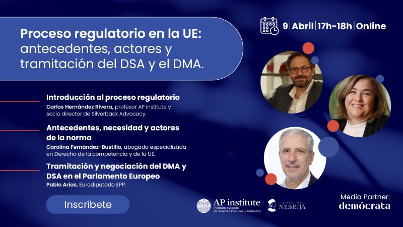 democrata_info's tweet photo. 🟡#EnDirecto | Proceso regulatorio en la UE: antecedentes, actores y tramitación del DSA y DMA

#Demócrata retransmite  el primer webinar del #APInstitute (@Nebrija) sobre cómo se elaboran las normas que afectan al ámbito digital 

https://t.co/FdHkEgE5Nm https://t.co/vbh2LpLKgE